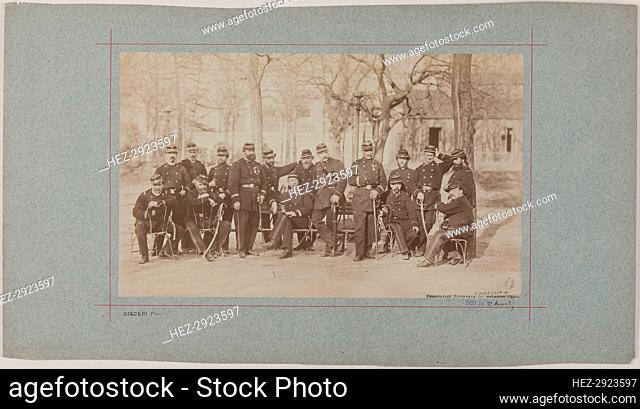 Group portrait of soldiers in a park, 1870. Creator: Andre-Adolphe-Eugene Disderi