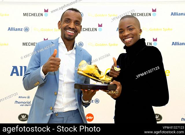 Bashir Abdi and Cynthia Mbongo Bolingo pictured at the 'Golden Spike' athletics awards ceremony, Saturday 02 December 2023 in Mechelen