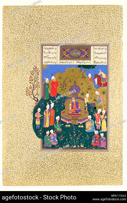Buzurjmihr Appears at Nushirvan's Fifth Assembly, Folio 622r from the Shahnama (Book of Kings) of Shah Tahmasp. Author: Abu'l Qasim Firdausi (935-1020); Artist:...