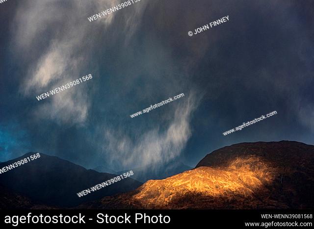 Stormy and wintery weather across the Scottish Highlands with dramatic squalls and snowy mountains captured in these atmospheric images Featuring: Inversanda...
