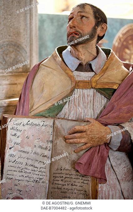 Bystander, detail of Saint Francis canonized by Pope Gregory IX, polychrome terracotta statue, 20th Chapel, Sacred Mountain of Orta (UNESCO World Heritage List