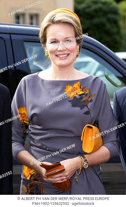 Queen Mathilde of Belgium visits Abbaye de Neumu-nster in Luxembourg, on October 16, 2019, to attend a symposium Belgium and Luxembourg