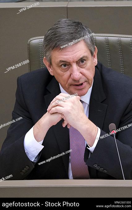 Flemish Minister President Jan Jambon pictured during a plenary session of the Flemish Parliament in Brussels, Wednesday 24 March 2021
