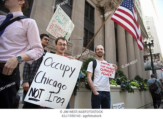 Chicago, Illinois - 'Occupy Chicago' members protest economic inequality in Chicago's financial district  They are part of the 'Occupy Wall Street' movement...