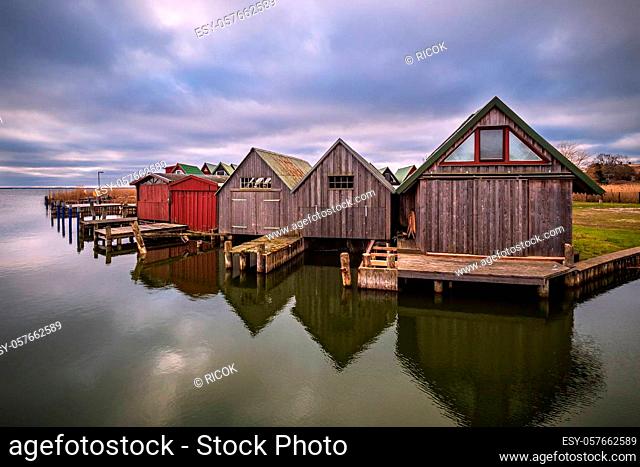 Boathouses in the port of Ahrenshoop, Germany