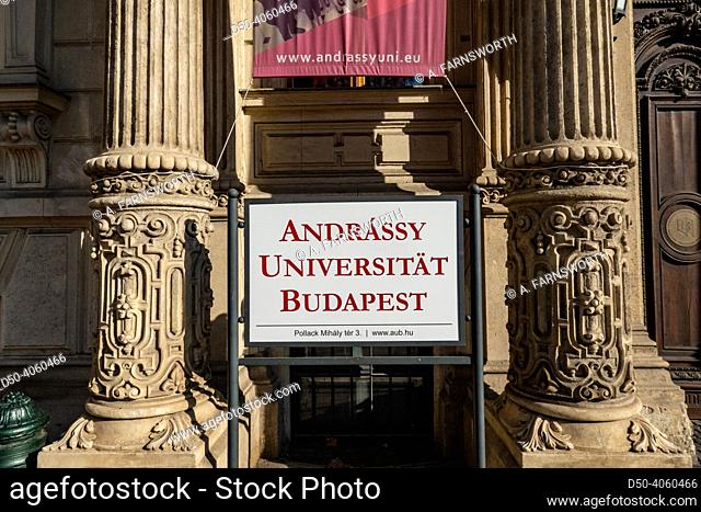 Budapest, Hungary A sign for the Andrassy University of Budapest