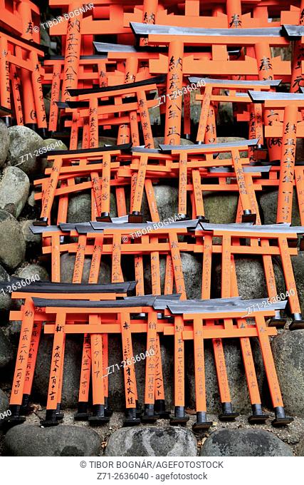 Japan; Kyoto; Fushimi Inari Taisha Shrine, model torii gates,