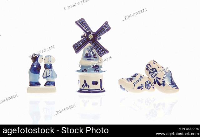 Typical dutch souvenirs on a row, isolated on white