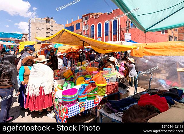 La Paz Bolivia August 22, Shopping in one of the markets of La Paz where all kinds of goods are for sale. Shoot on August 22, 2019