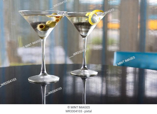 Close up of garnished martinis