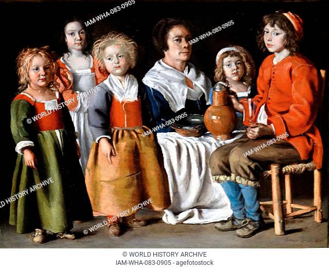 Painting titled 'A Woman and Five Children' by Louis Le Nain (1593-1648) a French painter and one of the three Le Nain brothers. Dated 17th Century