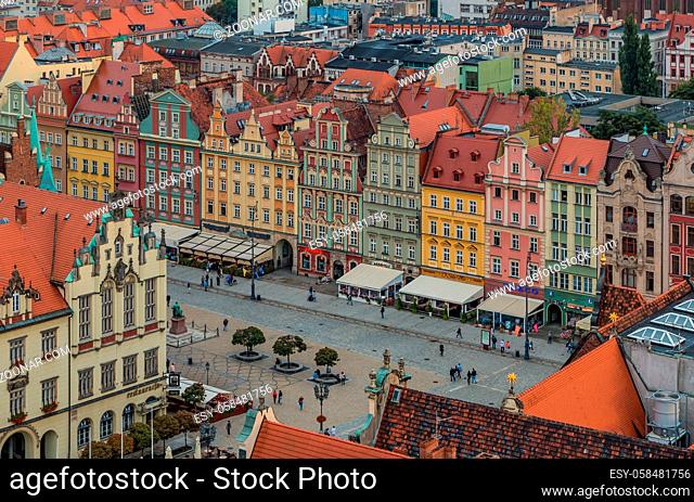 A picture of the south side of Wroclaw's Market Square taken from a vantage point