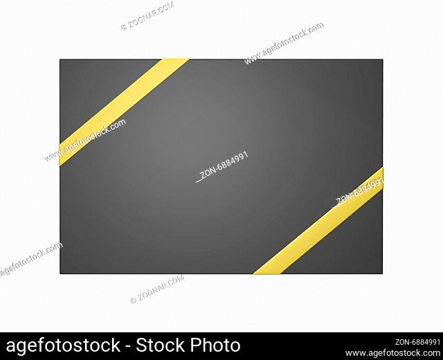 Black elegant gift card with yellow ribbon for your message, isolated on white background