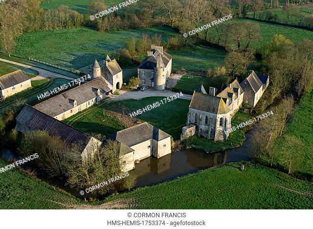 France, Manche, Amfreville, the castle (aerial view)