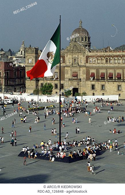 Flag of Mexico Plaza Zocalo and National palace Mexico City Mexico