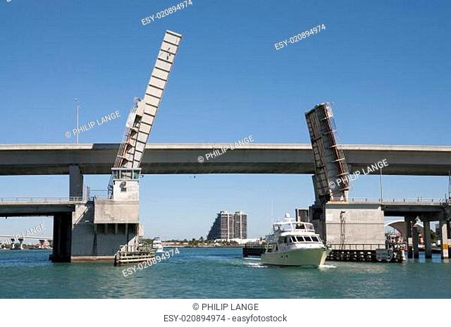Bridge opened for yachts in Miami, Florida, USA