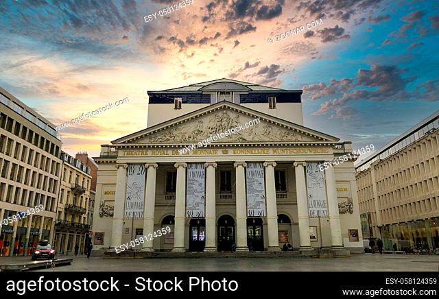 Brussels, Belgium, May 2019, the opera house in Brussels, The Koninklijke Muntschouwburg or de Munt in Dutch, or Theatre Royal de la Monnaie, la Monnaie