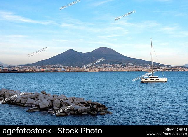 Scenic view of Mount Vesuvius at the Gulf of Naples, Southern Italy