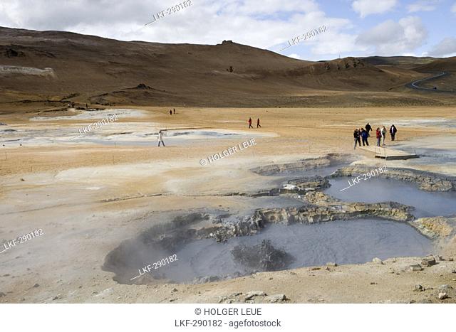 Visitors in Krafla Geothermal Area, Krafla, Nordurland Eystra, Iceland, Europe
