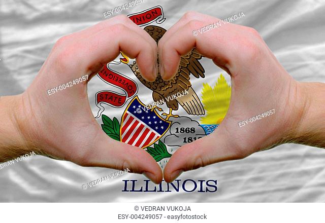 over american state flag of illinois showed heart and love gestu