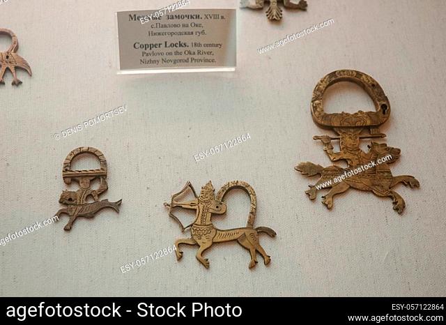 Moscow, Russia - May 24, 2019: Figures of animals and fairy-tale characters in the museum of Russian culture