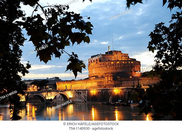 Castel Sant Angelothe Tiber River and Ponte Sant Angelo illuminated at dawn
