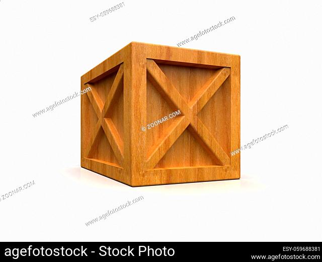 Shipment Sealed Goods Wooden Box isolated on White Background,  Pallet Cargo Case Industrial Crate or Container Box for Storage