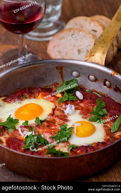 poached eggs, Shakshouka, tomato stew
