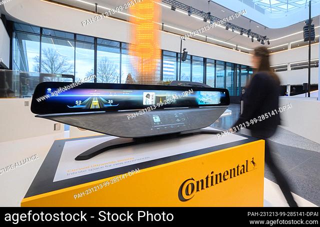 13 December 2023, Lower Saxony, Hanover: A display for a car of the future stands in Continental's new corporate headquarters