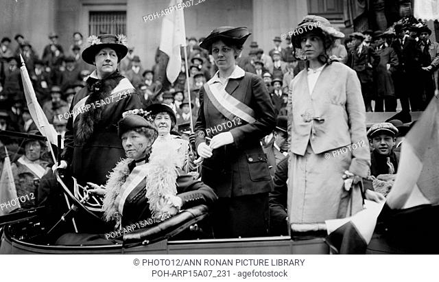 Alice Paul and Doris Stevens with Other Suffragists in a Car during a Parade