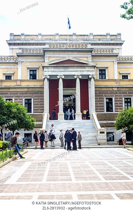 Gorgeous political building with people gathering around in Athen, Greece