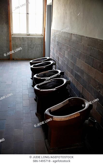 Mass Toilet Facility, Barracks, Dachau Concentration Camp Memorial, Dachau, Bavaria, Germany