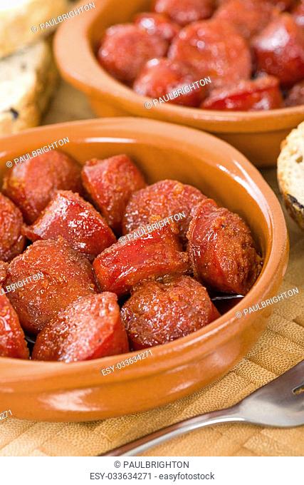 Chorizo a la Sidra - Spanish spicy chorizo sausages cooked in cider