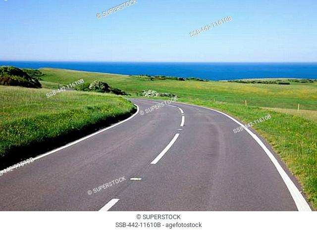 UK, East Sussex, Empty Road in South Downs National Park near Eastbourne