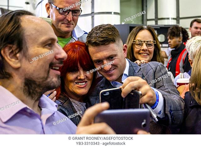 The Right Wing Activist Tommy Robinson Poses For Selfies With His Supporters Inside City Thameslink Station After His Contempt Of Court Charge At The Old Bailey...