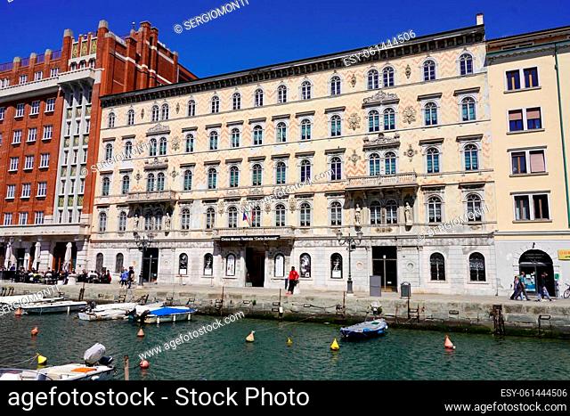 TRIESTE, ITALY - APRIL 24, 2022: Carlo Schmidl museum on Gran Canal in Trieste, Italy