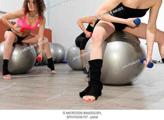 Group of women in pilates class