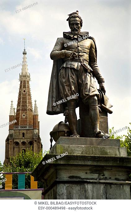 Simon Stevin statue  Bruges, Belgium