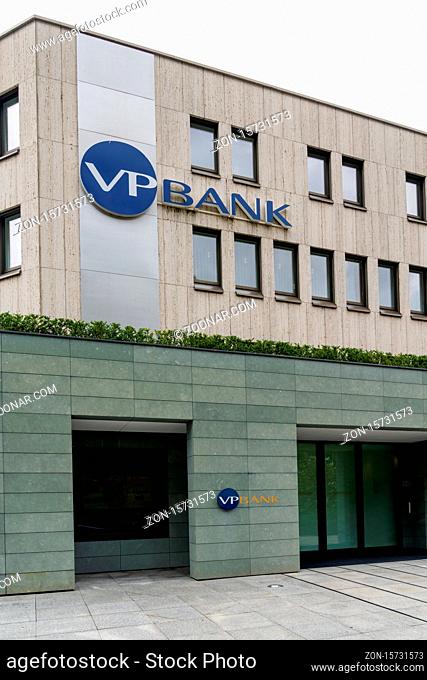 Vaduz, FL / Liechtenstein - 16 June 2020: view of the VP Bank headquarters in Vaduz in Liechtenstein