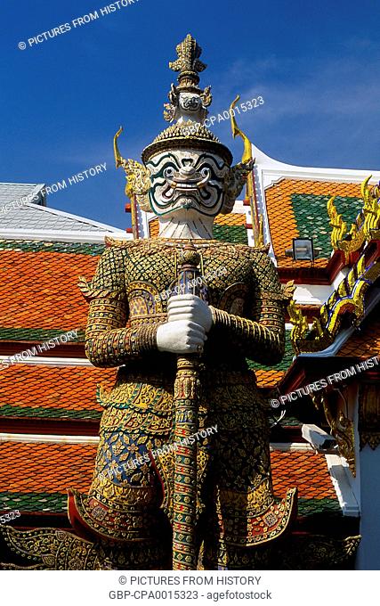 Thailand: Chakrawat, (a character from the Ramakien), a yaksha temple guardian, Wat Phra Kaeo (Temple of the Emerald Buddha), Grand Palace, Bangkok