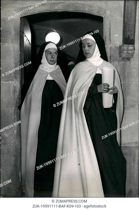 Nov. 11, 1959 - Jeanne Moreau as Carmelite Nun New Delhi. Jeanne Moreau , the famous French screen and stage actress impersonates a Carmelite Nun in the film...