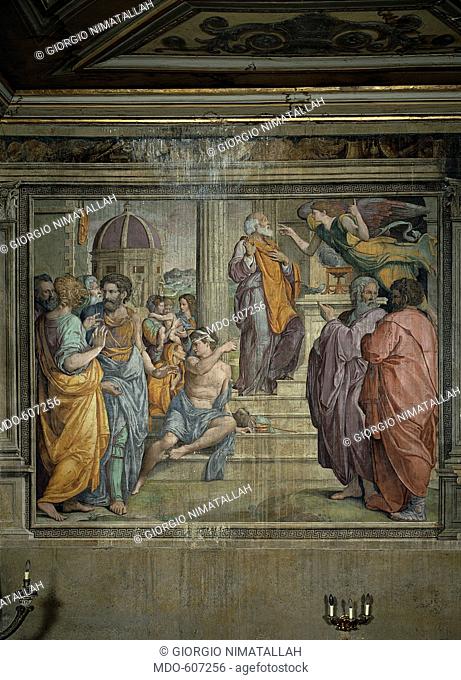Baptism of Christ, by De' Rossi Francesco know as Cecchino Salviati, 1538, 16th Century, fresco. Italy, Lazio, Rome, San Giovanni Decollato Oratory