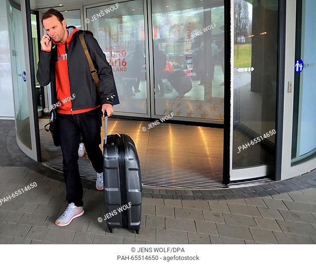 Germany's head coach Dagur Sigurdsson leaves the team hotel after the EHF European Men's Handball Championship 2016 in Krakow, Poland, 01