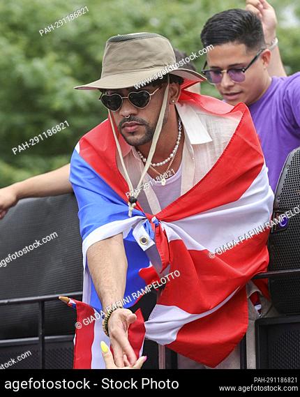 Fifth Avenue, New York, USA, June 12, 2022 - Bad Bunny, during the 65th Puerto Rican Day Parade on June 12, 2022 in New York City