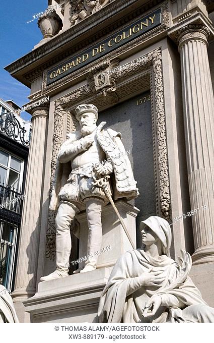 France, Paris 75  Monument to Admiral Gaspard II de Coligny 1519-1572 at Temple Protestant de l'Oratoire du Louvre