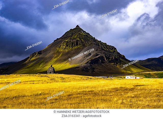 Mt. Stapafell with Bárður Snæfellsás with this pyramid-shaped mountain, Iceland