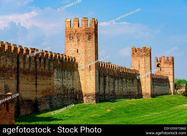 The medieval walls sourrandings Montagnana, one of the beautiful italian walled cities