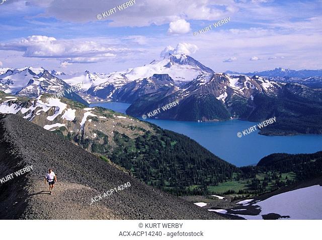 Man hiking above Garibaldi Lake Garibaldi Provincial Park, Britsh Columbia, Canada