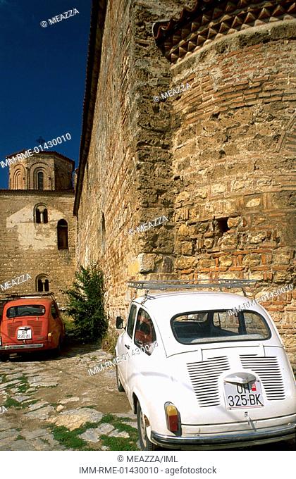 Ohrid, The Church of St  Sophia, italian fiat seicento car , Republic of Macedonia, Europe