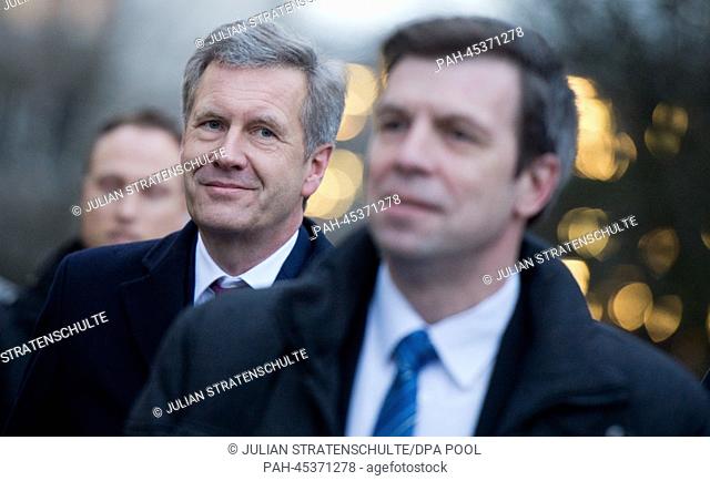 Former Federal President Christian Wulff attends the Land court in Hanover, Germany, 09 January 2014. Wulff has to stand trial because of accepting advantage